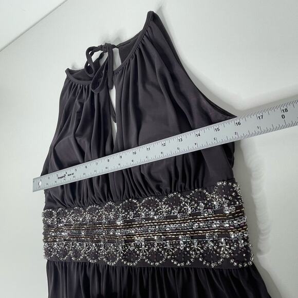 R&M‎ Richards Sleeveless Halter Neck Gown Dress Prom Bridesmaid Beaded Brown 10 - Picture 9 of 14
